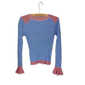 English Factory  Blue & Red Raglan Sleeve Cropped Sweater - XS